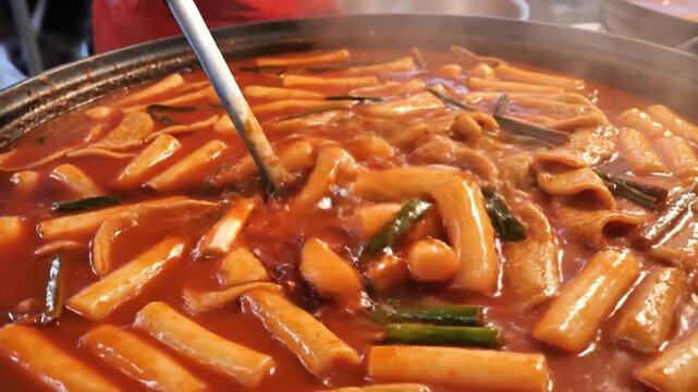 Tteokbokki Spicy Korean Rice Cake In Red Sauce Fast And Easy Popular Street Food Of Korea Traditional Korean Cuisine