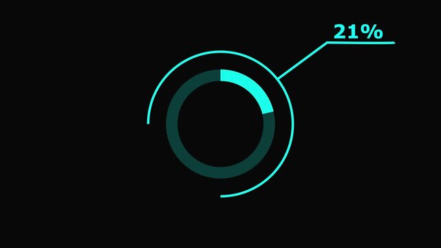 Animated Teal Progress Circle with 50 Percent Completion Rate on Black Background for Infographics and Data Visualization.
