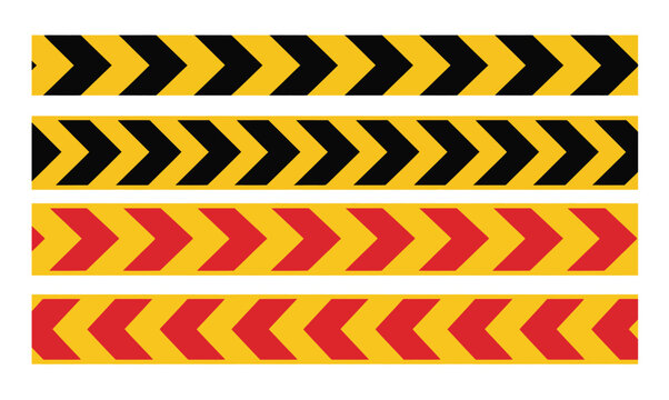 Barricade tape vector, caution warning stripe patterns, red white black yellow seamless safety tape design set.