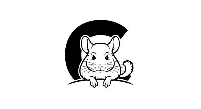 Cute cartoon chinchilla sitting in letter C shape.