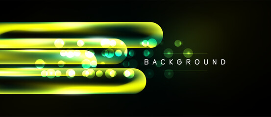 Bright neon lines, glowing dots over dark background. Modern abstract design, vibrant energy, digital illustration. © antishock