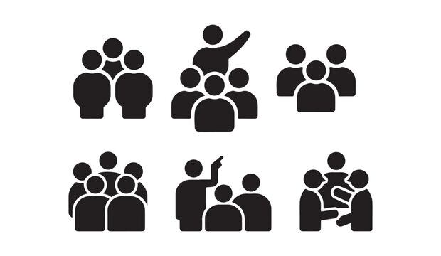 Group of people business icon set with different poses for team building and collaboration.