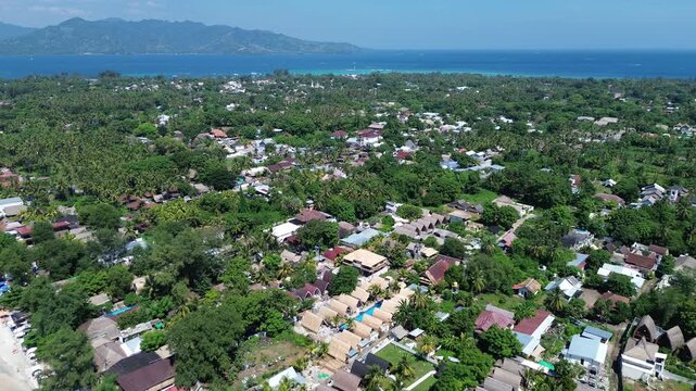 Aerial 4K Drone Footage Gili Air Island Lombok Indonesia Turquoise Water Tropical Beach