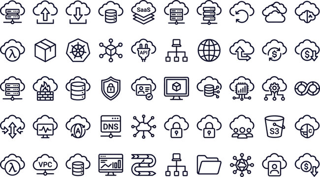 Set of 45 Cloud Computing, Web Services and Infrastructure Line Icons