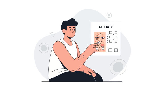 Man undergoing allergy skin prick test with results chart, understanding sensitivities and reactions for a healthy lifestyle.