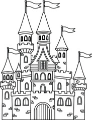 Fototapeta premium Castle coloring page for kids intricate fairytale design for creative art therapy and relaxation