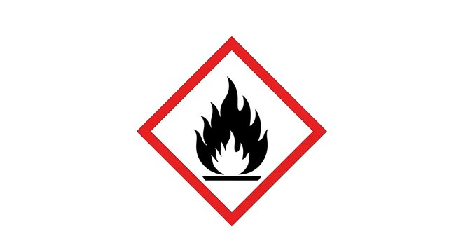 Red flammable hazard symbol isolated on white background.
