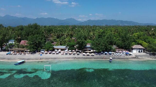 Aerial 4K Drone Footage Gili Air Island Lombok Indonesia Turquoise Water Tropical Beach
