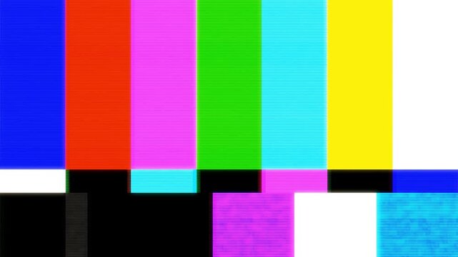 Vintage Television Test Pattern with Glitch and Static Screen Noise Effect