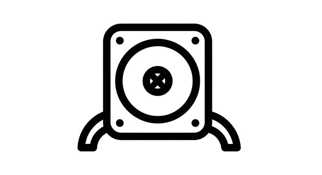 Minimalist black and white camera icon design.