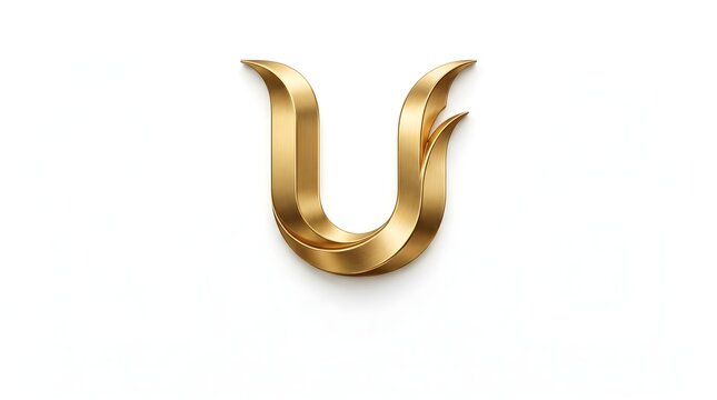Dynamic double‑layer golden U logo with flowing upper flares and deep curved base, rich metallic reflections on white background, a luxurious and energetic monogram ideal for innovative tech, investme