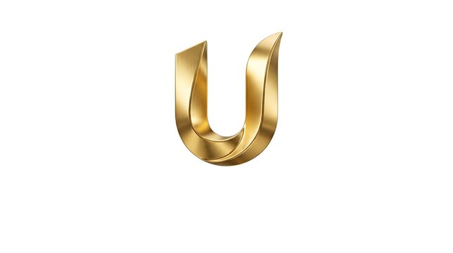 Modern golden letter U logo with smooth flowing metallic curves and polished reflections on a clean white background, an elegant minimalist monogram ideal for premium tech, finance, fashion, wellness 