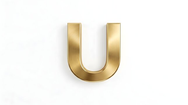 Minimal golden letter U logo with thick 3D metallic shape and smooth rounded base on clean white background, a refined modern initial mark ideal for corporate brands, tech startups, finance, luxury pr