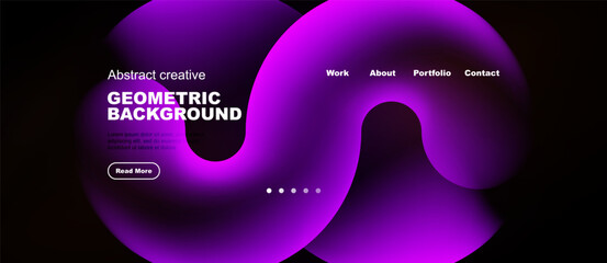 Naklejka premium Purple abstract design features flowing shapes, text elements, navigation menu. Modern aesthetic suitable for website header or banner.