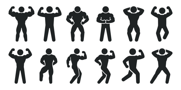 Set of businessman silhouettes flexing muscles perfect for representing corporate strength power and motivation
