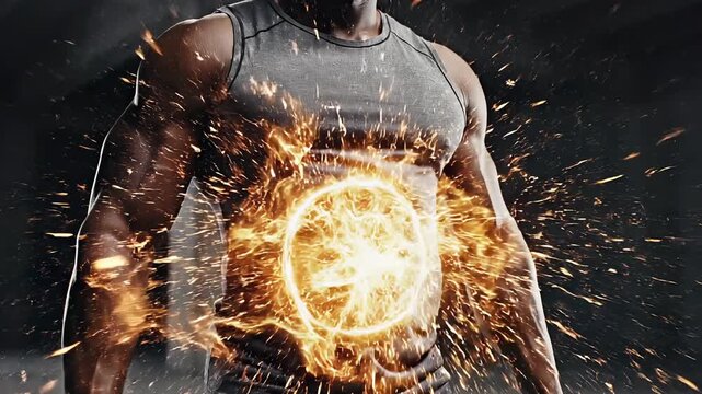 Human torso energy shifting from low side angle shows internal flow moving into chest while limb activity reduces, illustrating physiological redistribution, performance focus and controlled body