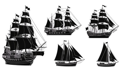 Classic Maritime Sailing Ships Black Silhouette Set © Ziten