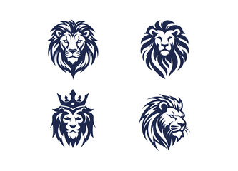 Set of lion head logo designs, vector illustrations of lion faces for sports teams, emblems, and branding © injector