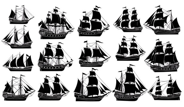 Vintage Sailing Vessel Silhouette Vector Collection