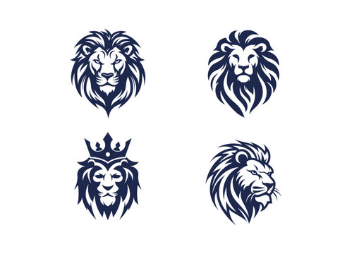 Set of lion head logo designs, vector illustrations of lion faces for sports teams, emblems, and branding