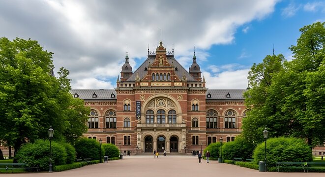 Historic red brick university building with clock tower.
