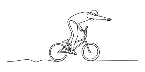 Naklejka premium Continuous line drawing of a person riding a bmx bicycle
