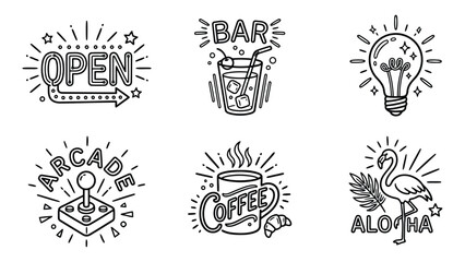 Set of six doodle style icons for business and leisure activities © Abu