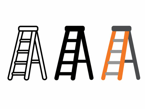 Set of three step ladders in black, white, and orange designs