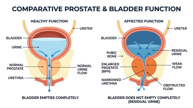 Comparison of healthy and enlarged prostate and bladder function