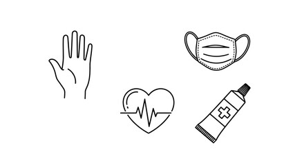 Fototapeta premium Set of medical icons including hand heart mask and ointment.