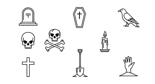 Set of Halloween Icons Featuring Spooky Symbols.