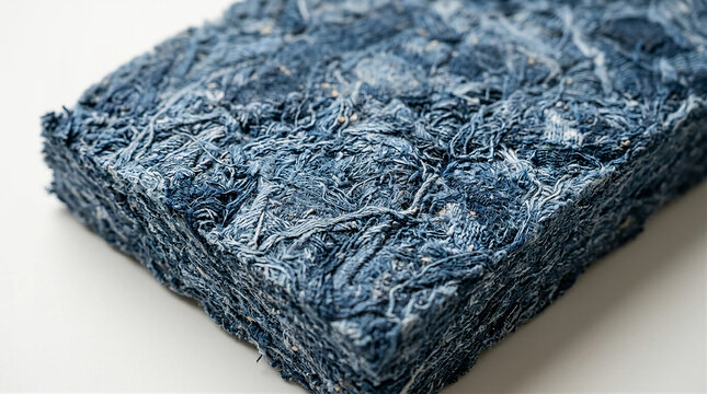 Macro Texture of Sustainable Recycled Denim Fiber Insulation Block