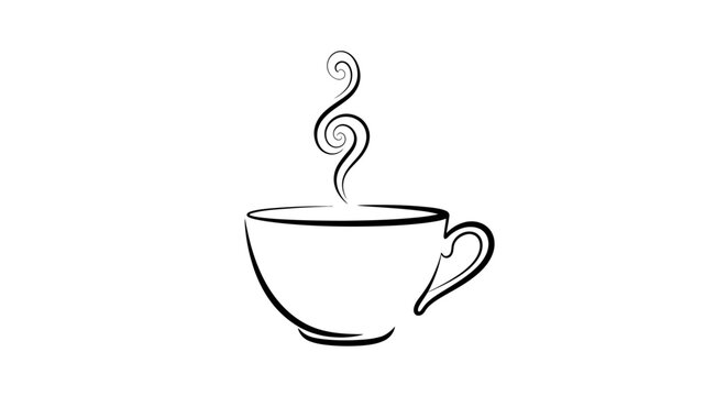 Minimalist hand drawn sketch of a hot steaming coffee cup.