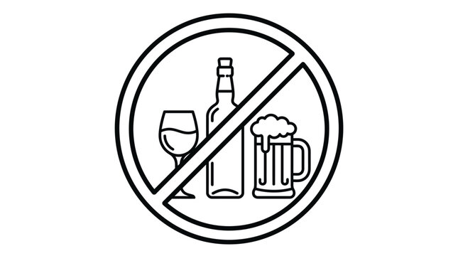 No Alcohol Sign With Bottle And Glasses.