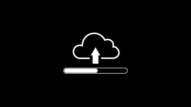 Cloud Upload Data Transfer Animation Seamless Loop Digital Technology Concept Minimalist Isometric Style White Symbol on Black Background Cyber Security Cloud Computing Internet