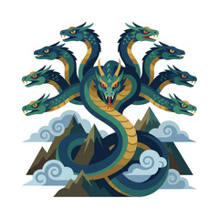 Obraz premium Mythical Multi-headed Serpent Creature in Pixel Art Style.