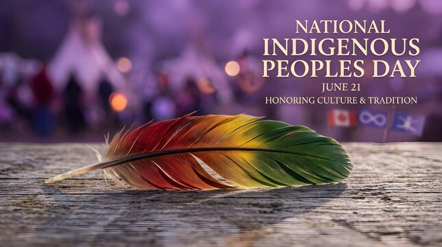 Indigenous feather headdress on stone surface for National Indigenous Peoples Day celebration