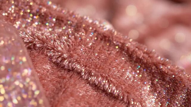 Close-up of pink glitter fabric with a soft focus background