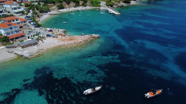 Aerial view of zavala beach town on hvar island in croatia