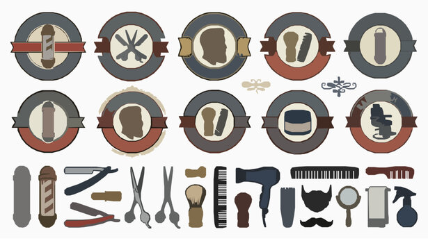 Barber emblem collection vector retro grooming badge set