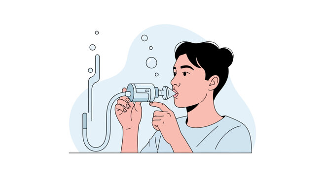 Young person using a nebulizer for inhalation therapy, medical treatment for respiratory conditions.