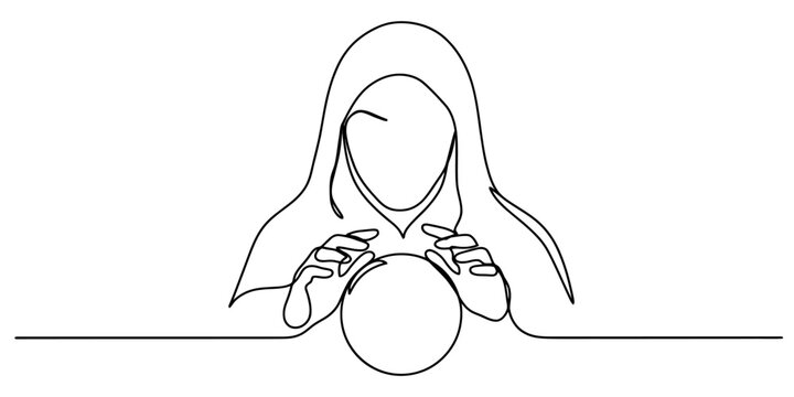 Fortune teller with crystal ball continuous line drawing