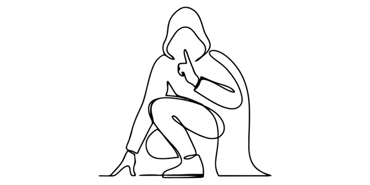 Hooded person crouching making a quiet shush gesture