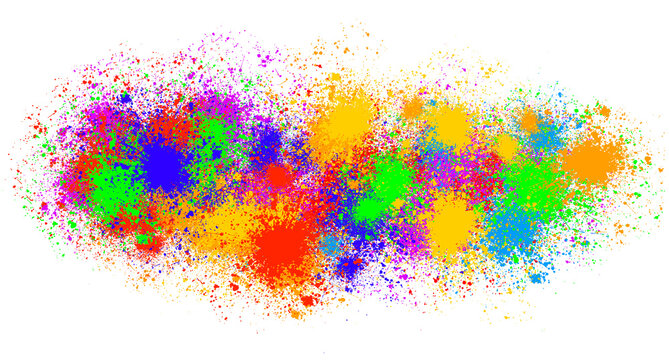 Abstract Multicolor Paint Drops and Splashes Transparent Background