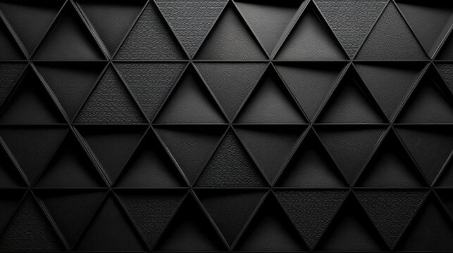 3d black diamond pattern abstract wallpaper with dark geometric triangular gradient shapes, luxury monochrome texture background, modern digital polygon surface design, futuristic black crystal geomet
