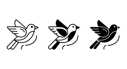 Fototapeta premium Flying Bird Icons Set, Simple Silhouette and Outline Styles, Vector Graphics for Nature and Freedom Concepts