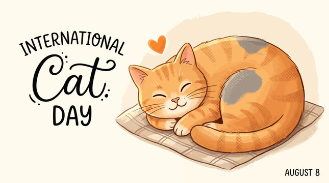 Adorable Cartoon Cat Sleeping Peacefully &ndash; Cat Day Concept
