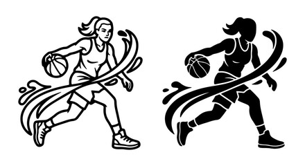 Dynamic Female Basketball Player Dribbling, Sport Action Vector Art, Athletic Woman Silhouette © Moni