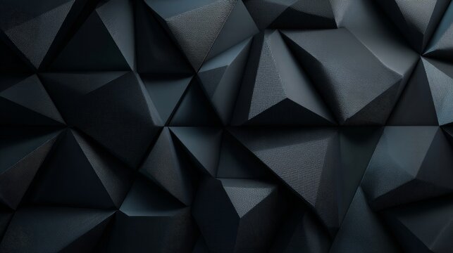 3d black diamond pattern abstract wallpaper with dark geometric triangular gradient shapes, luxury monochrome texture background, modern digital polygon surface design, futuristic black crystal geomet