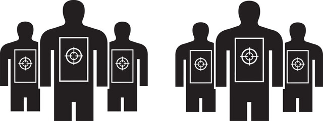 Target Practice Silhouettes on White Background, Shooting Range Vector Set for Training, Accuracy Drills, Sports Practice, and Tactical Aim Improvement Design. © wellcomejun